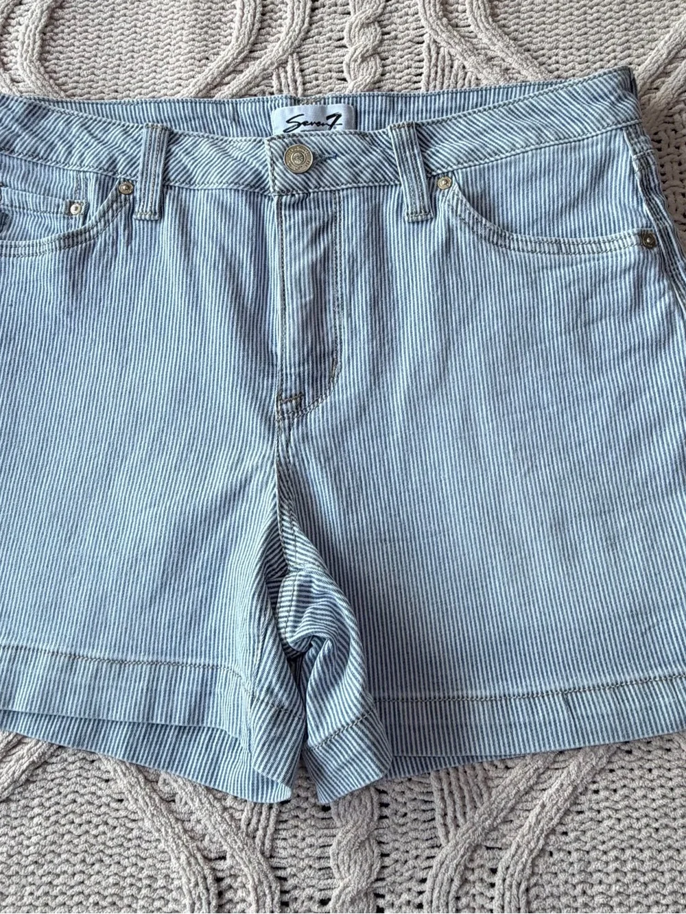 Seven7 Light Blue Pinstriped Denim Shorts size 6
